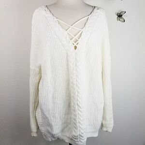 One Hart oversized cream sweater with criss cross